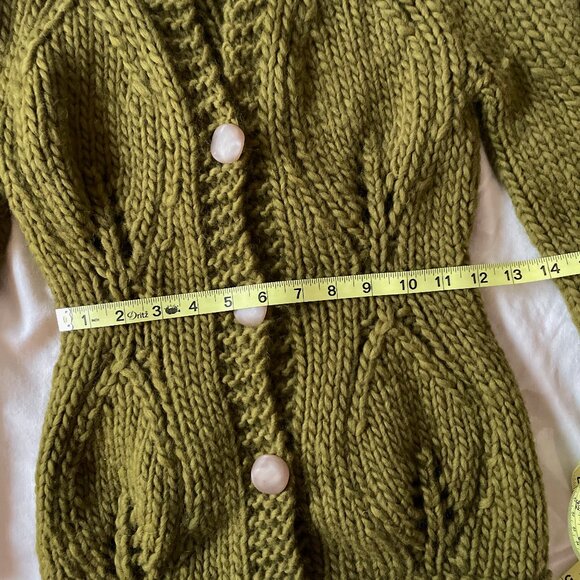 Olive Green Chunky Patterned Cardigan with Big Buttons - Picture 3 of 4
